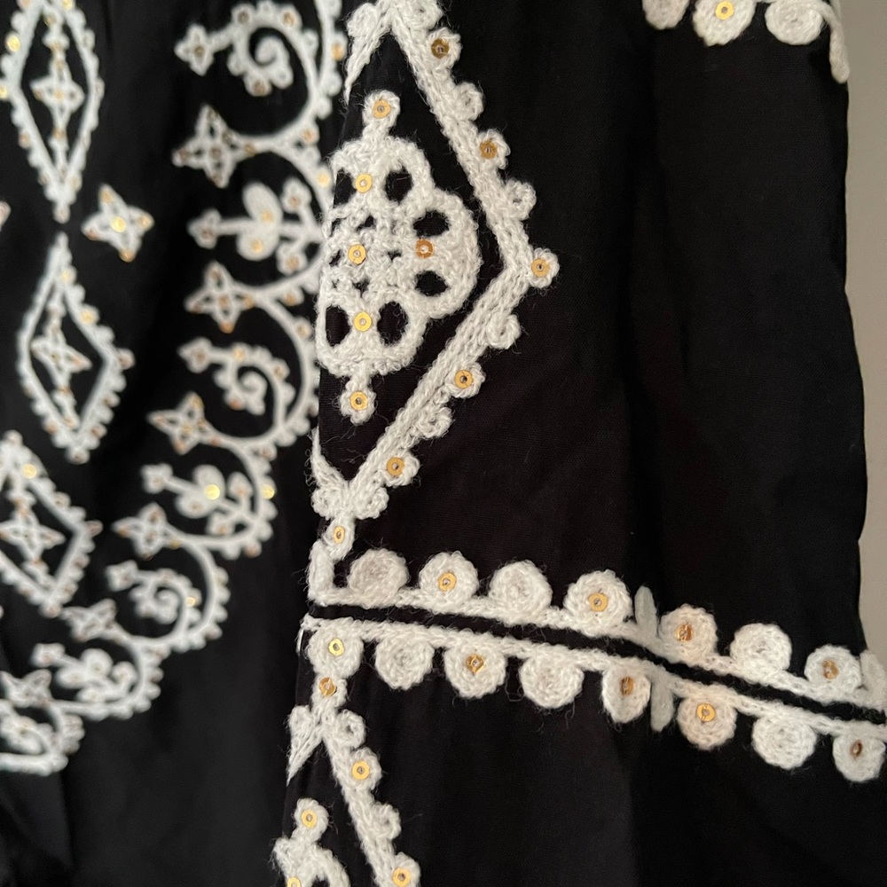 Black Embroidered Tunic Dress with Sequin Detail - Picture 5 of 7